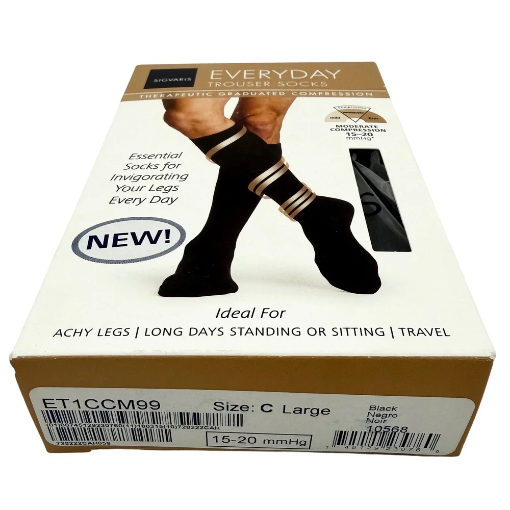 Sigvaris Men's Compression Trouser Socks 15-20 mmHg Black Size C Large New